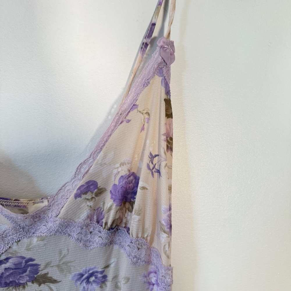 Hanna Babydoll Top Floral Butter Yellow Purple Slip Coquette Bow Detail Dainty M - Picture 2 of 9